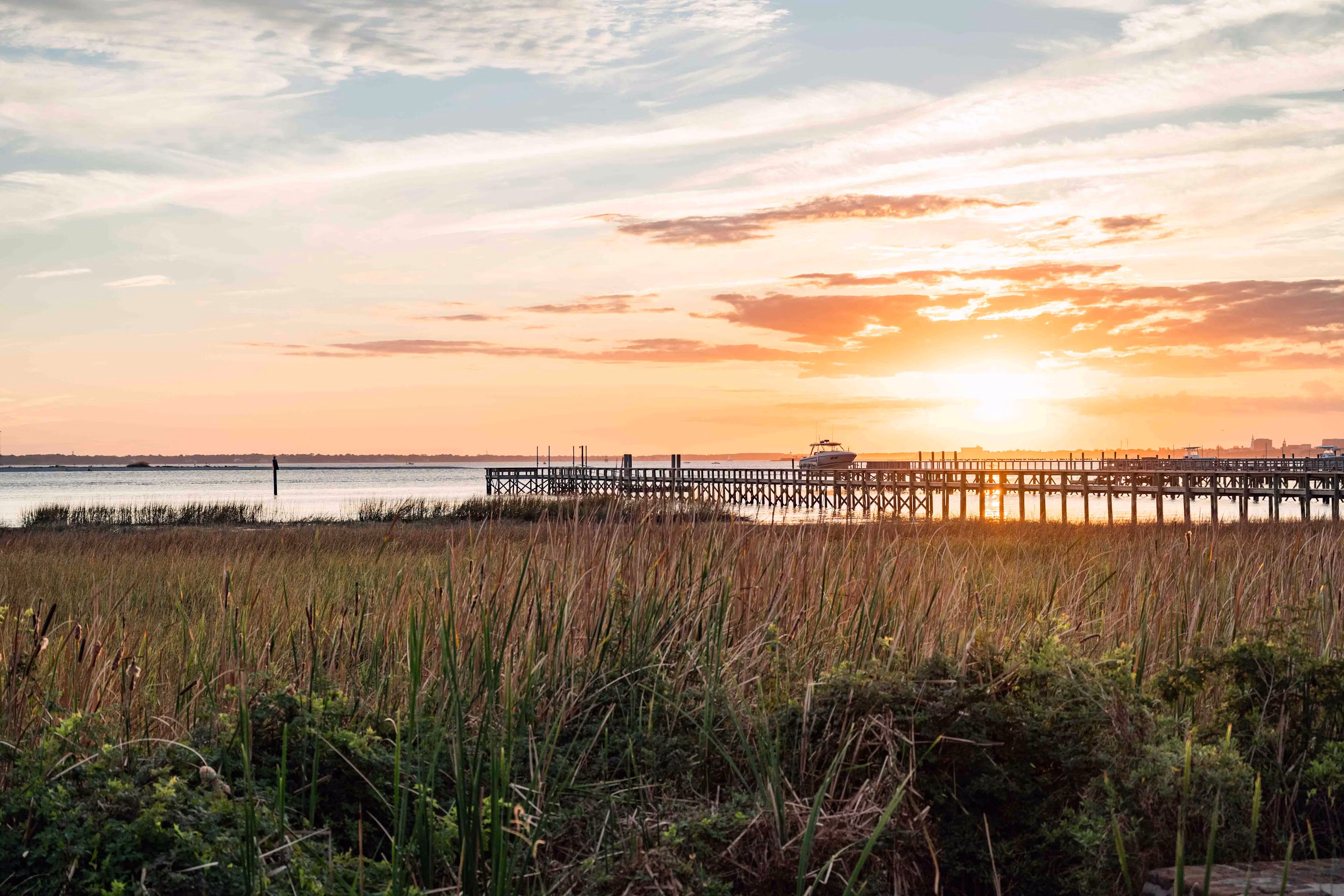 Sunset over Charleston harbor